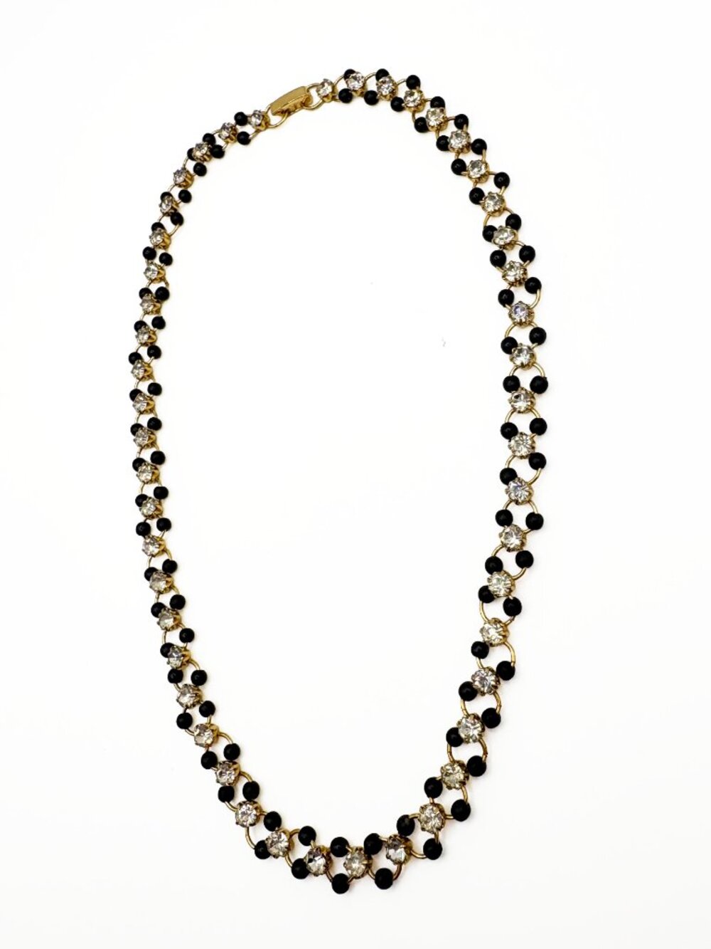Vintage 1980s Black Bead and Rhinestone Choker Necklace - Picture 2 of 6
